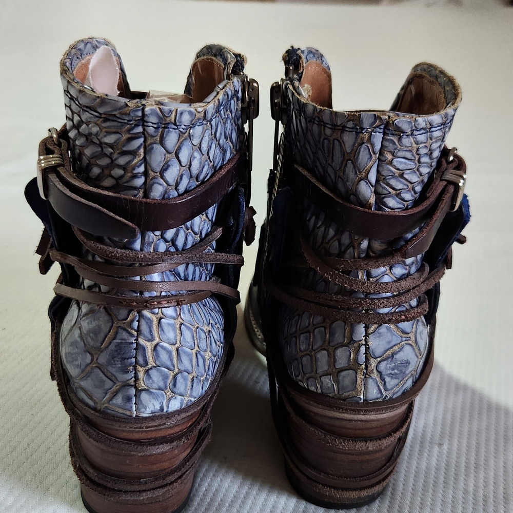 Freebird by Steven Navy & Brown Embossed Leather Ankle Booties - Picture 5 of 9